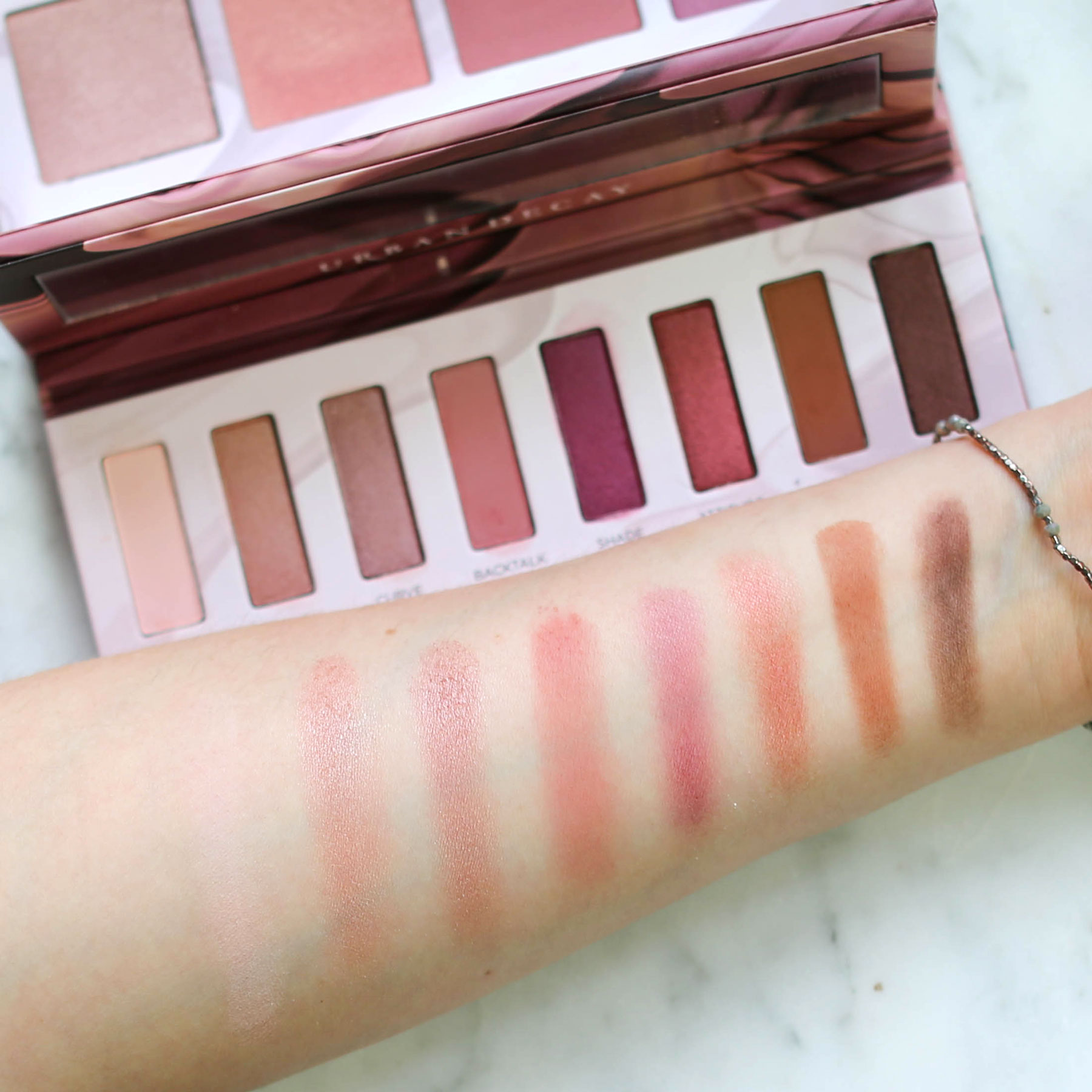 Swatches of Urban Decay Backtalk Palette