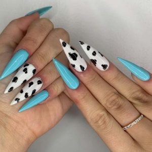 Blue cow print nails