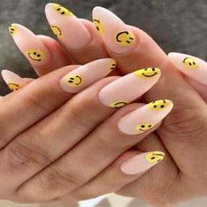 Black and White Smiley Face Nails