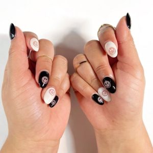 Black and White Smiley Face Short Nails