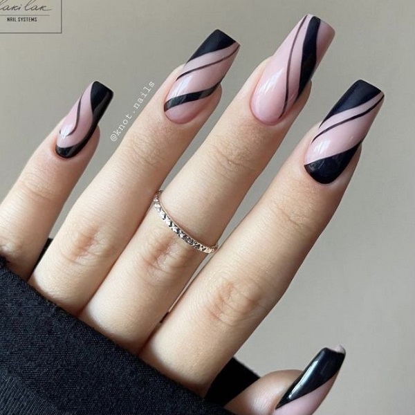 Classy pink and black nails