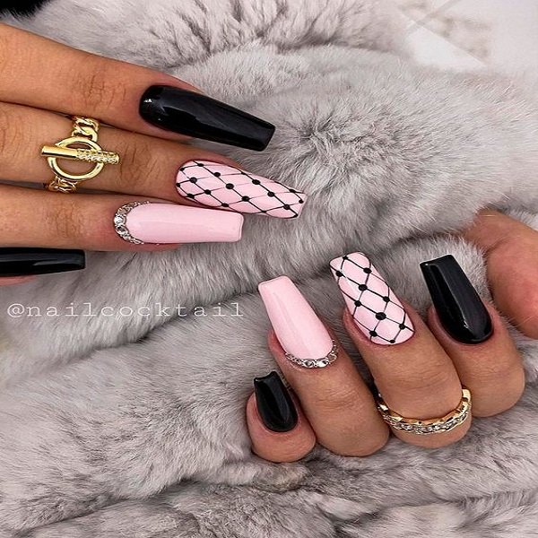 Classy pink and black nails