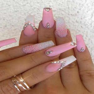 Pink Nails with Diamonds