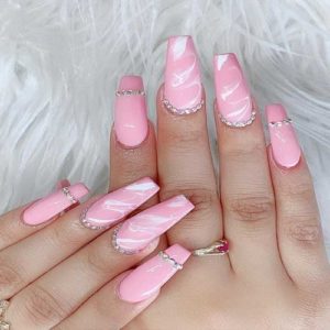 Pink and White Marble Nails