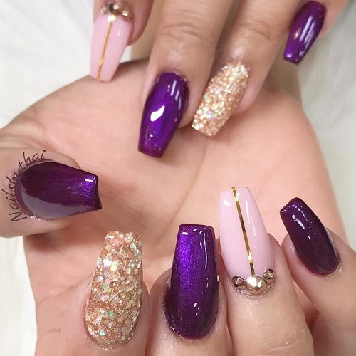 Purple and Gold Nails