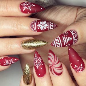 Red and White Christmas Nail