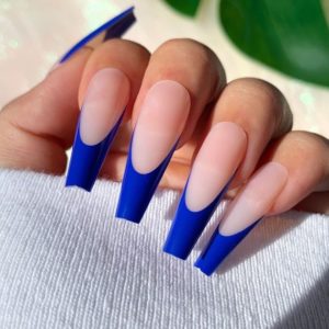 Royal Blue Coffin Nails with Black Tips