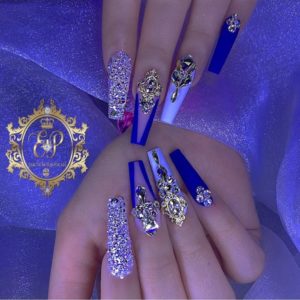 Royal Blue Coffin Nails with Diamonds - Nail Ideas for 2022