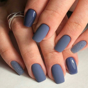 Short Blue Nails with Matte Finish