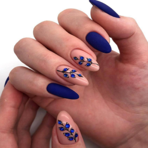 Short Blue Nails with a Design
