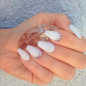White Acrylic Nails With Diamonds