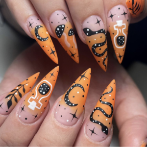 Black and Orange Halloween Nails Ideas for Women