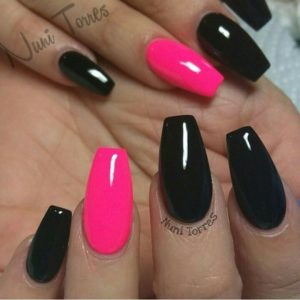 hot pink and black nails