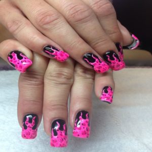 hot pink and black nails