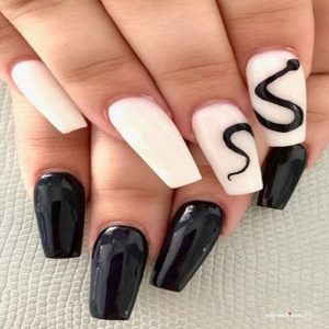 Coffin Black and White Acrylic Nails