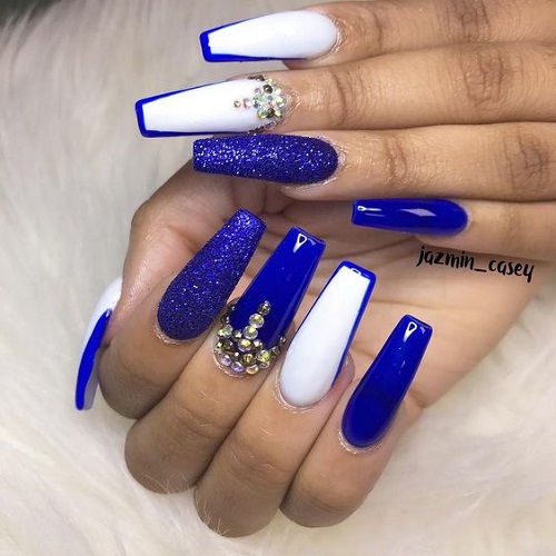 Royal Blue and White Nails