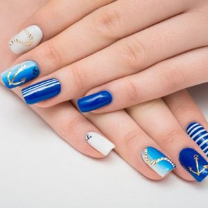 Royal Blue and White Nails