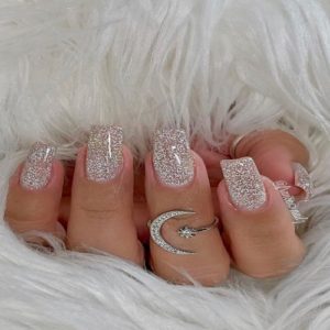 Sparkle Birthday Nails Coffin - Clear glitter sparkle nails